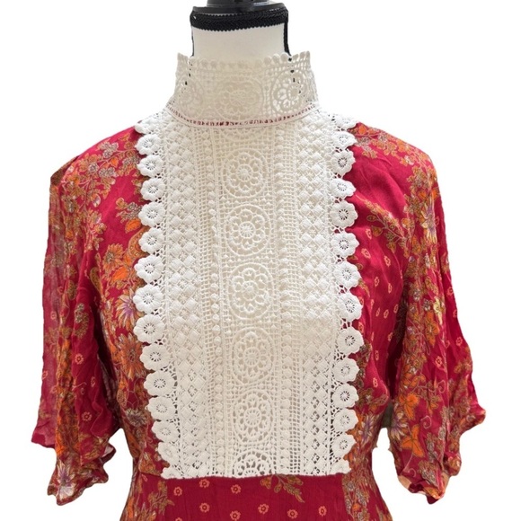 ASOS Mini Dress Floral Size 10 Crochet High Neck Open Back Red Orange Coquette - Picture 5 of 12